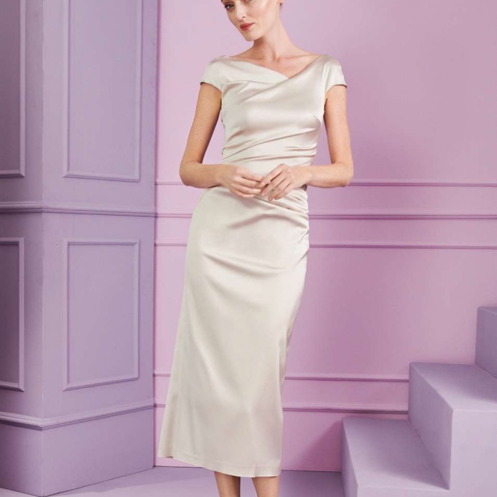 Talbot Runhof Roya1 Satin Midi Dress US SZ 10